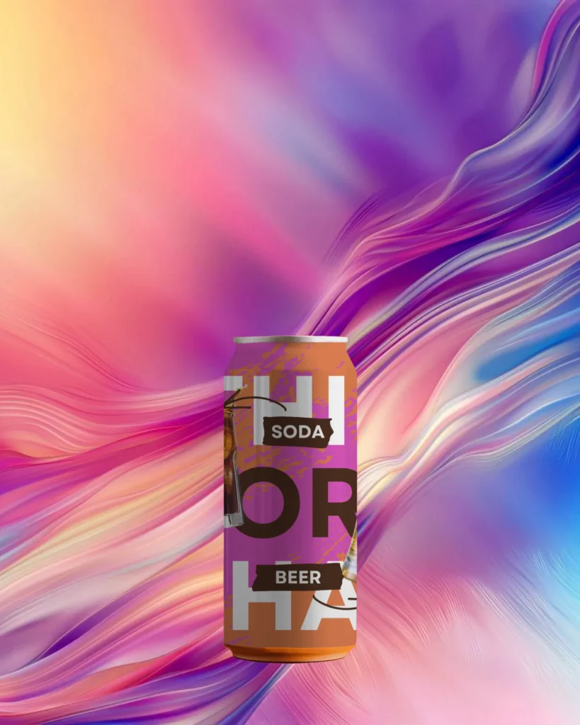 can mockup in front of wave background