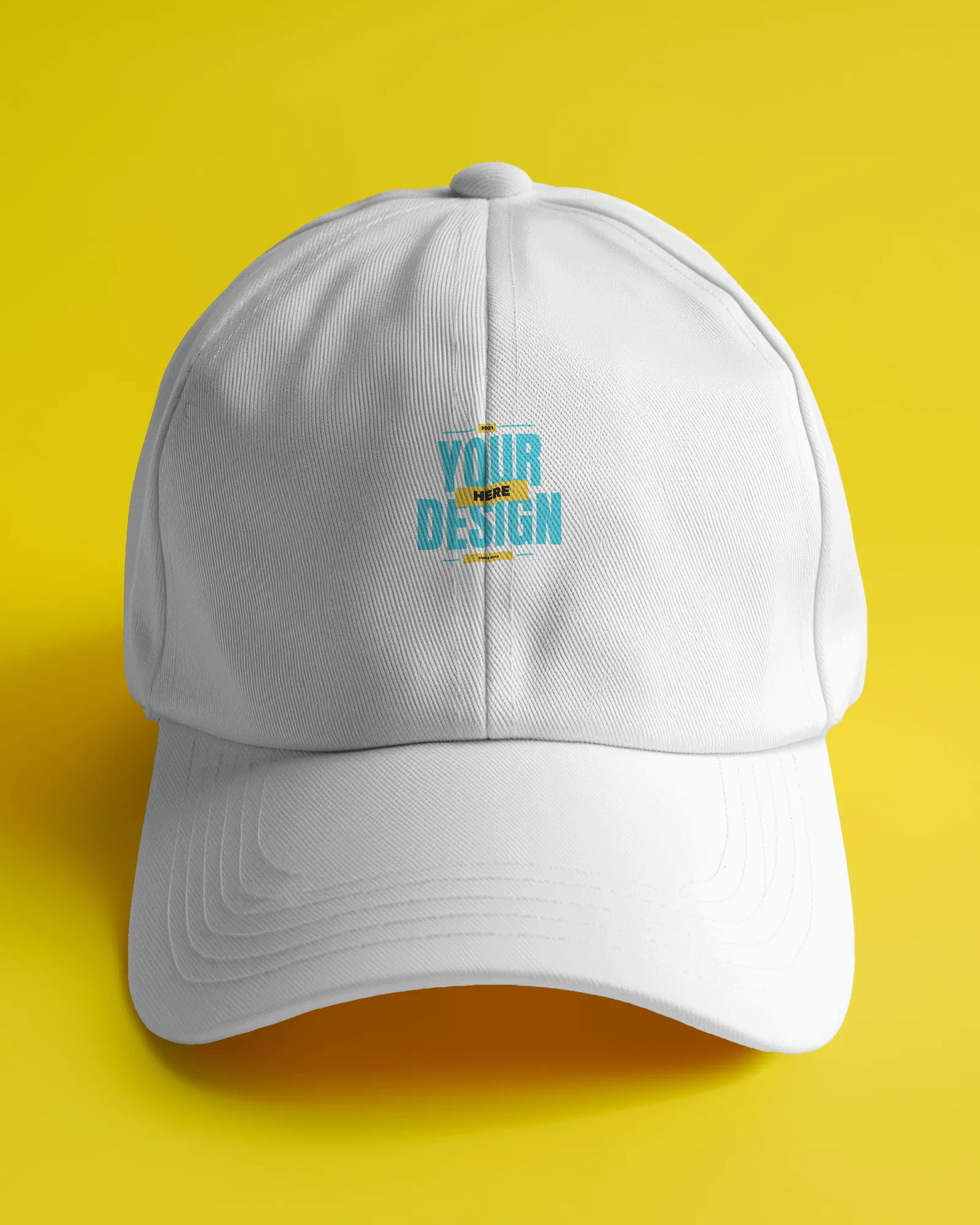cap mockup in front of yellow background