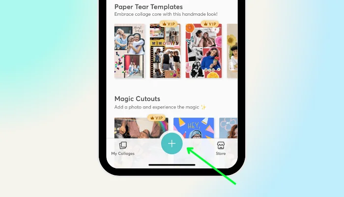 click + button - how to make a collage on facebook with iphone