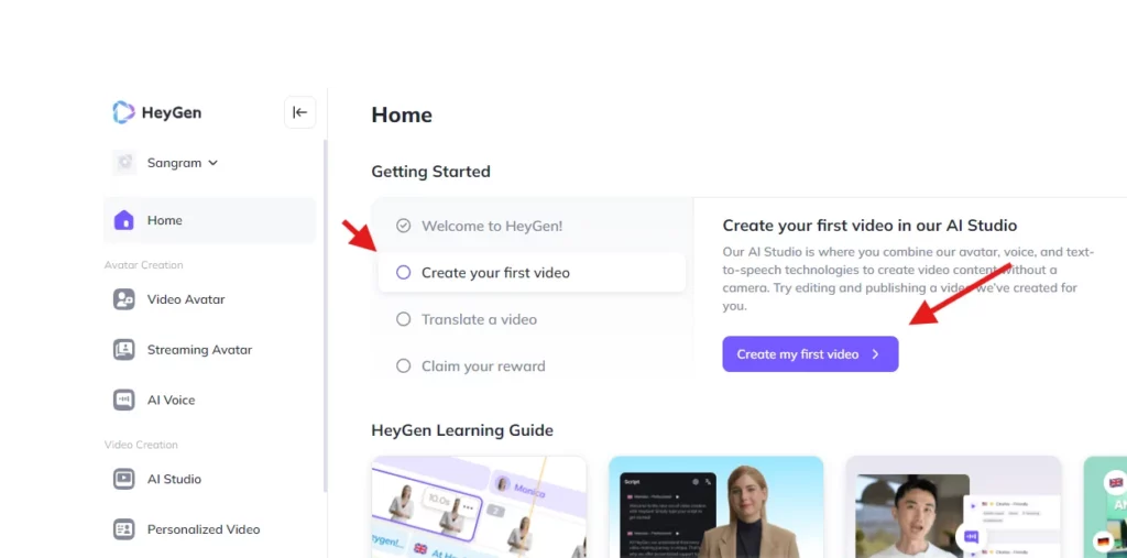 click create my first video