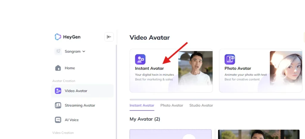 click instant avatar