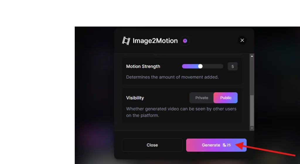 click on generate in image2motion