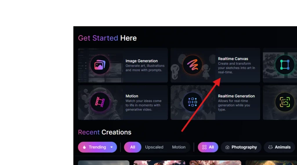 click on realtime canvas on how to use leonardo ai