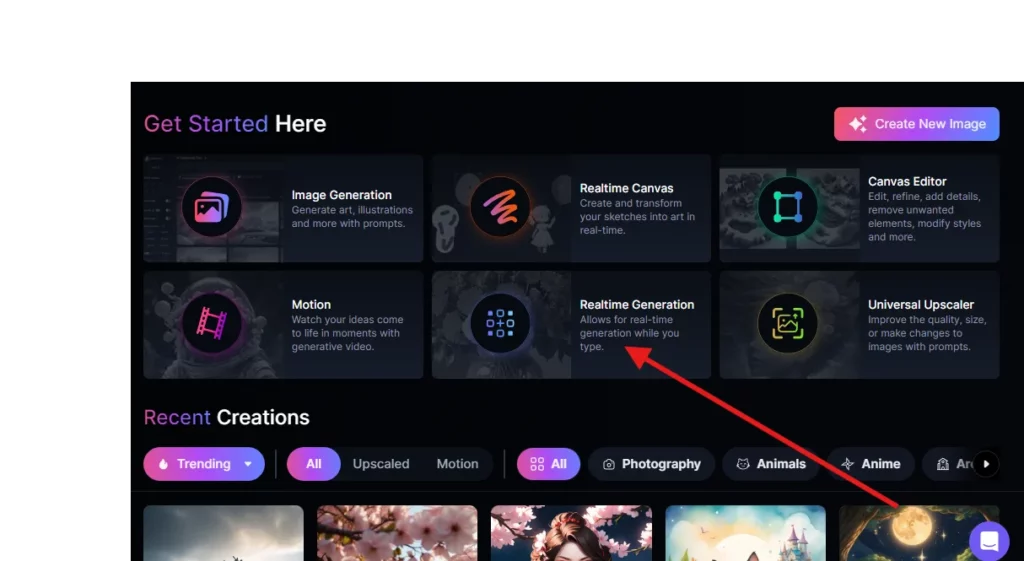 click on realtime generation - how to use leonardo ai