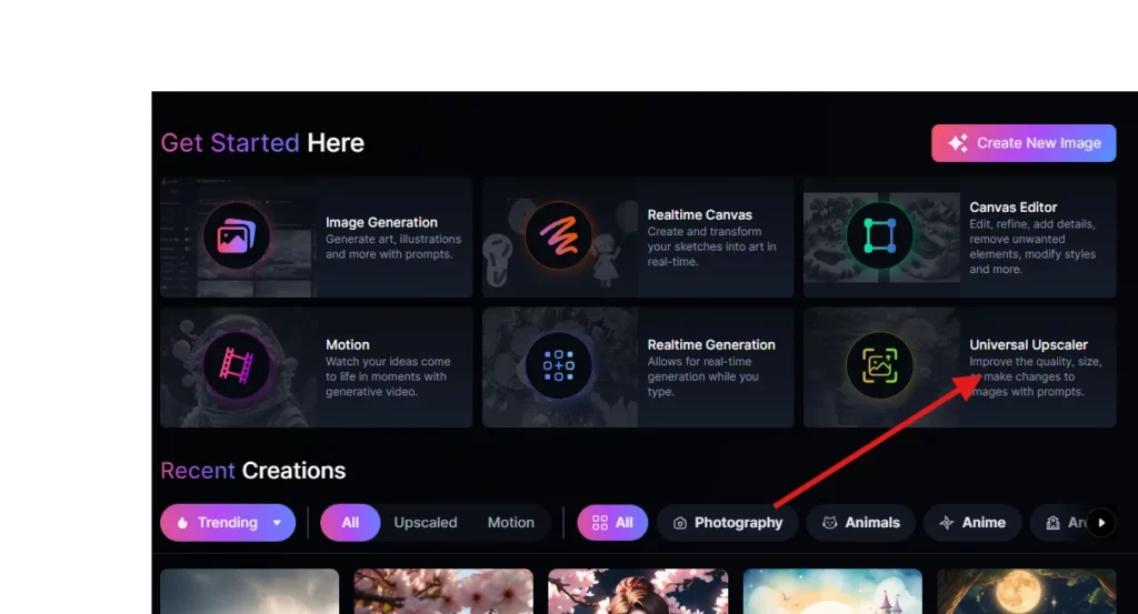 click on universal upscaler - how to use leonardo ai