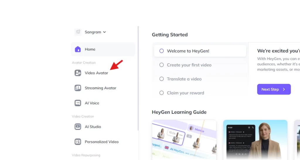 click on video avatar in heygen best ai video generator
