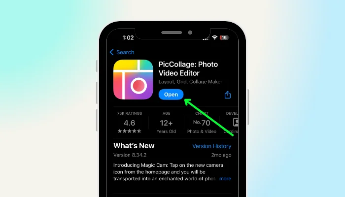 click open piccollage - how to make a collage on facebook with iphone