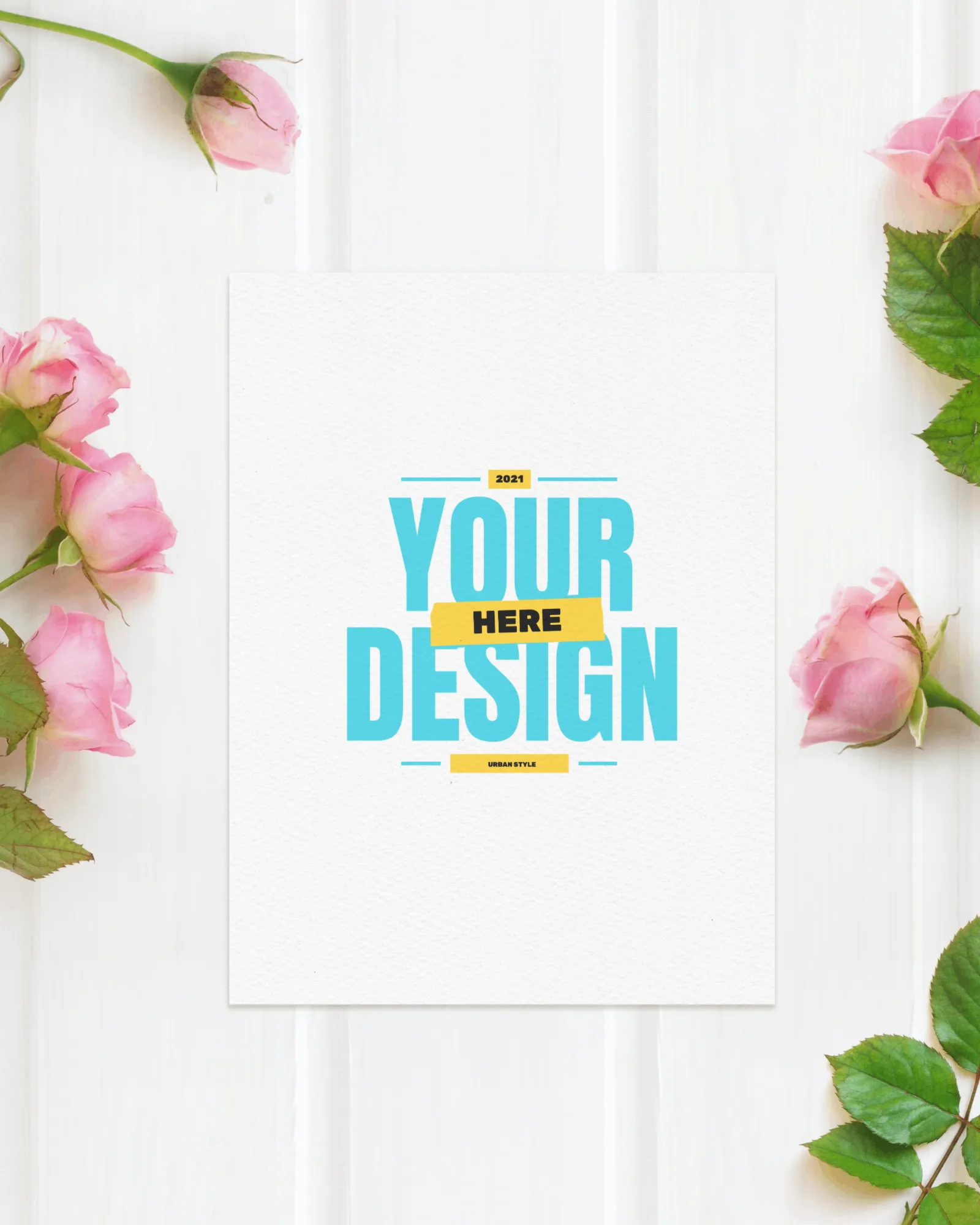 flatly greeting card mockup with roses 