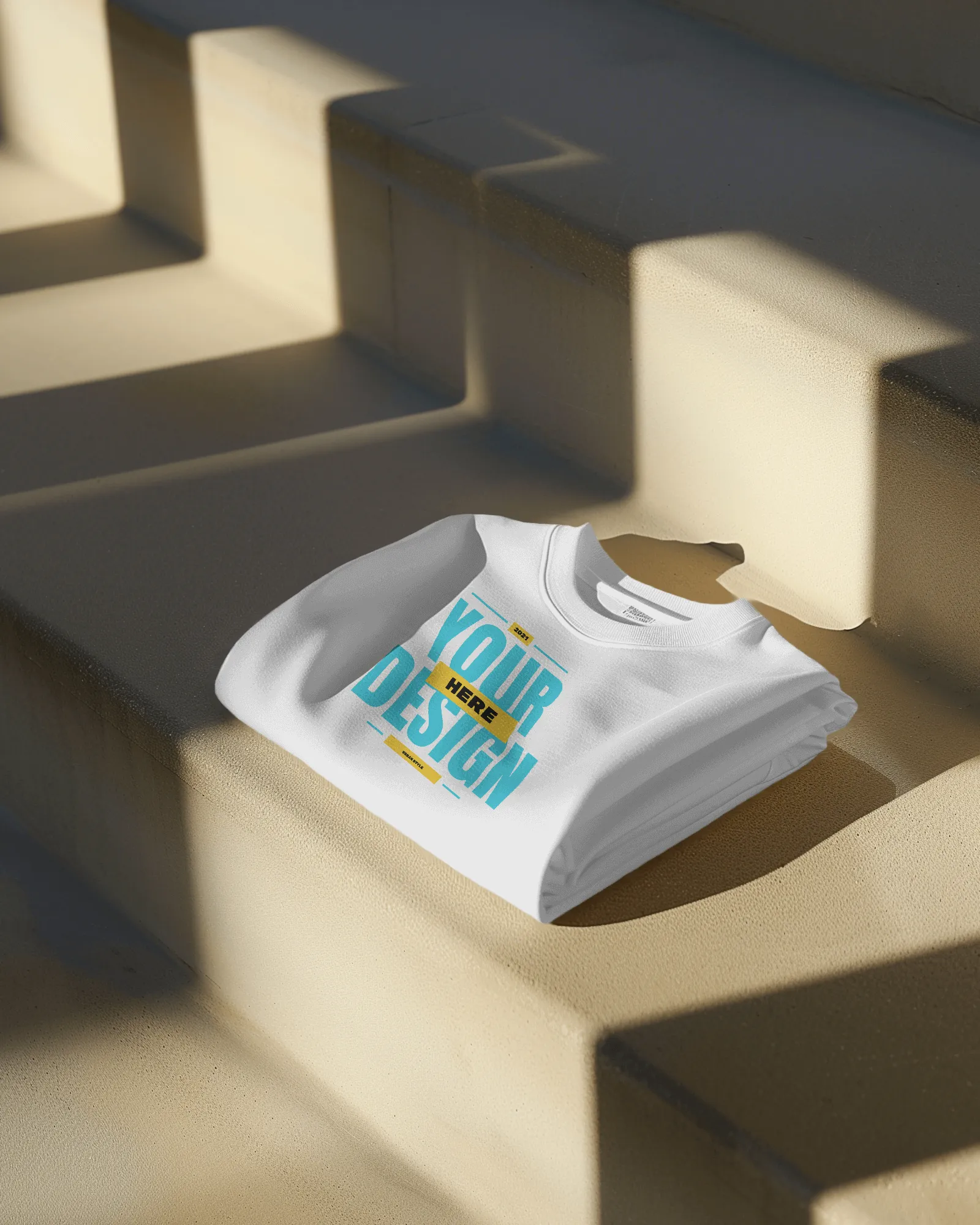 folded sweatshirt small mockup on stairs