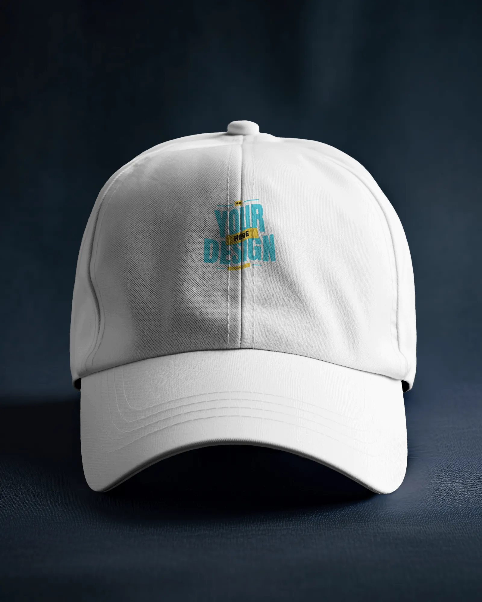 front view of cap mockup in dark background 