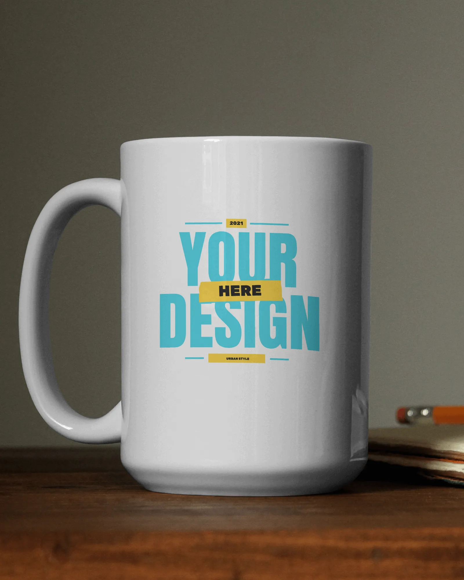 Mockup of a Customizable 11 oz Coffee Mug