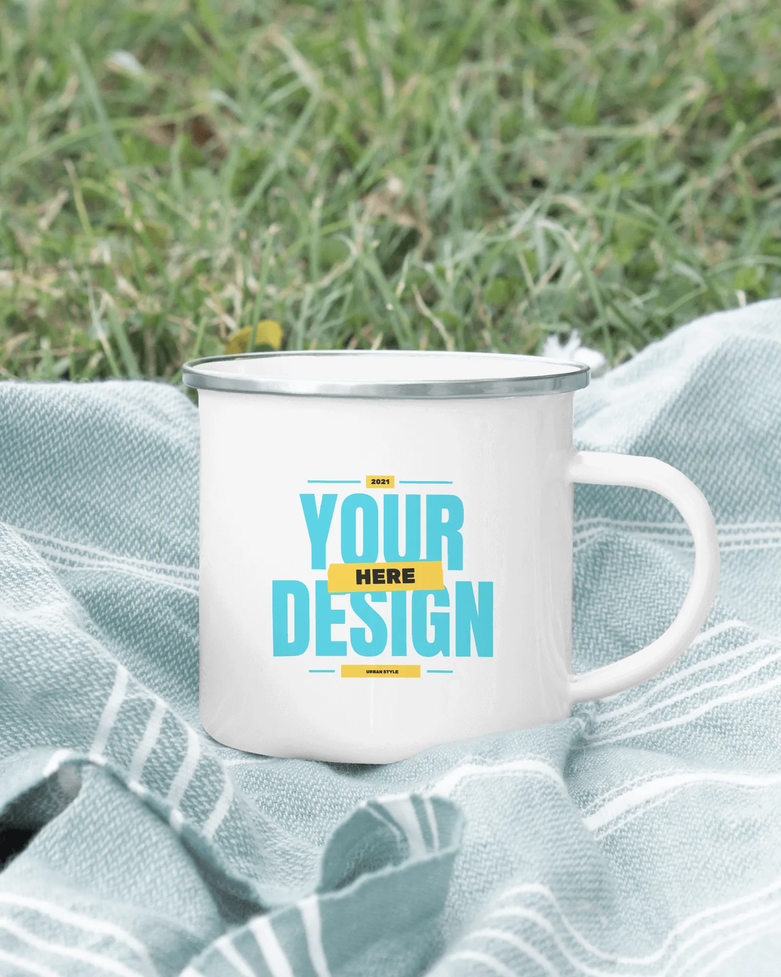 Enamel Mug Featuring a Fall-Themed Composition