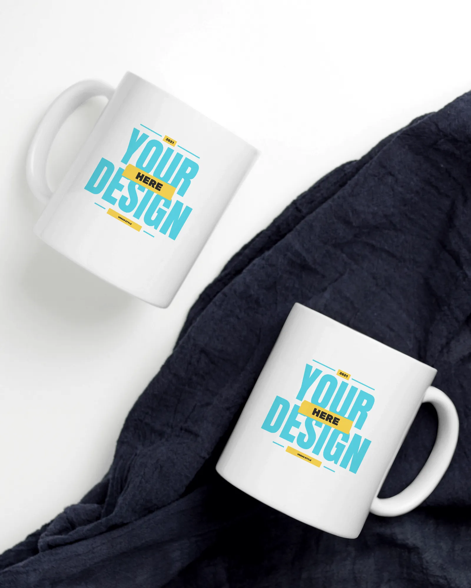 Mockup of Two 11 oz Coffee Mugs Side by Side