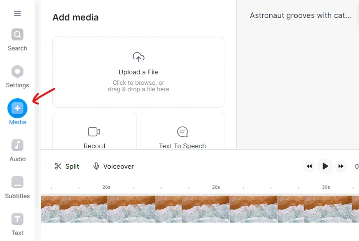 media tab of veed.io
