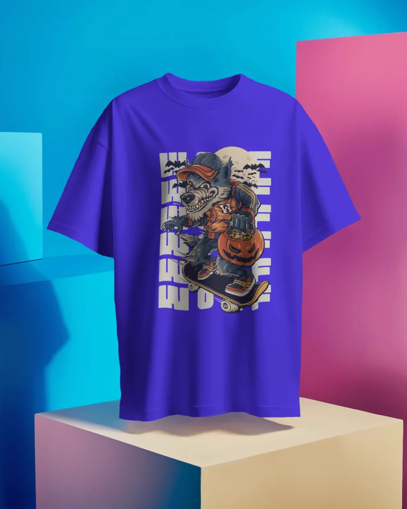 minimal blue tshirt mockup with abstract background floating in air