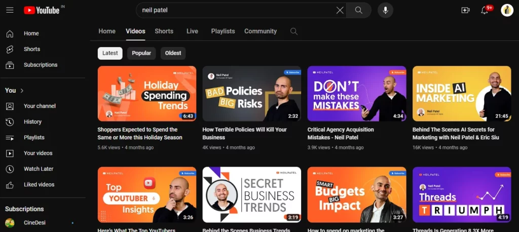 neil patel youtube video thumbnail example