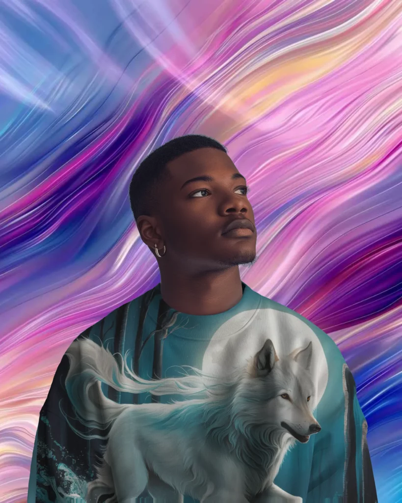 portrait photo of black man wearing sweatshirt mockup 