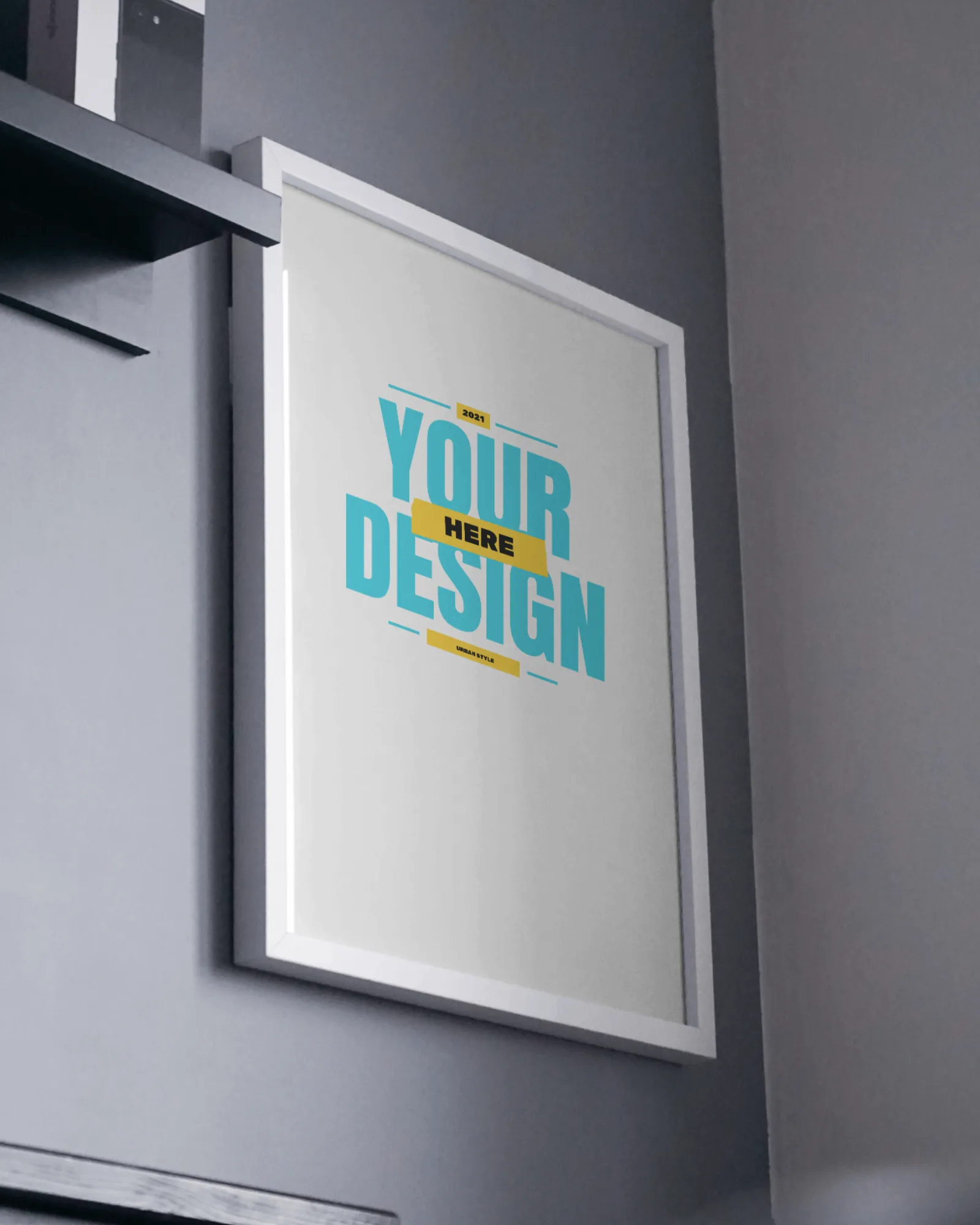 poster mockup in the corner of room