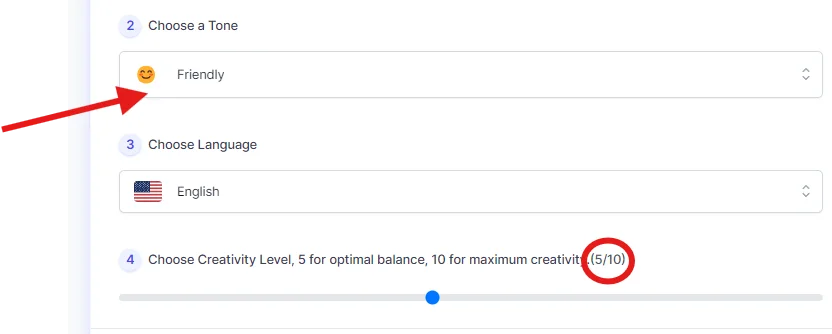 set to friendly and creativity level to 5