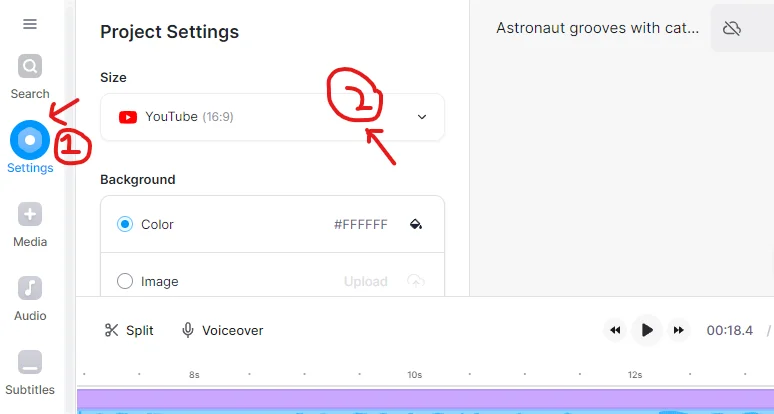 setting tab in veed.io