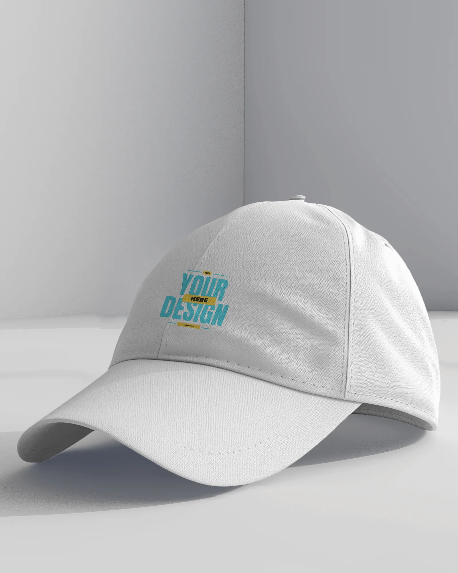 side view of cap mockup in neutral surroundings
