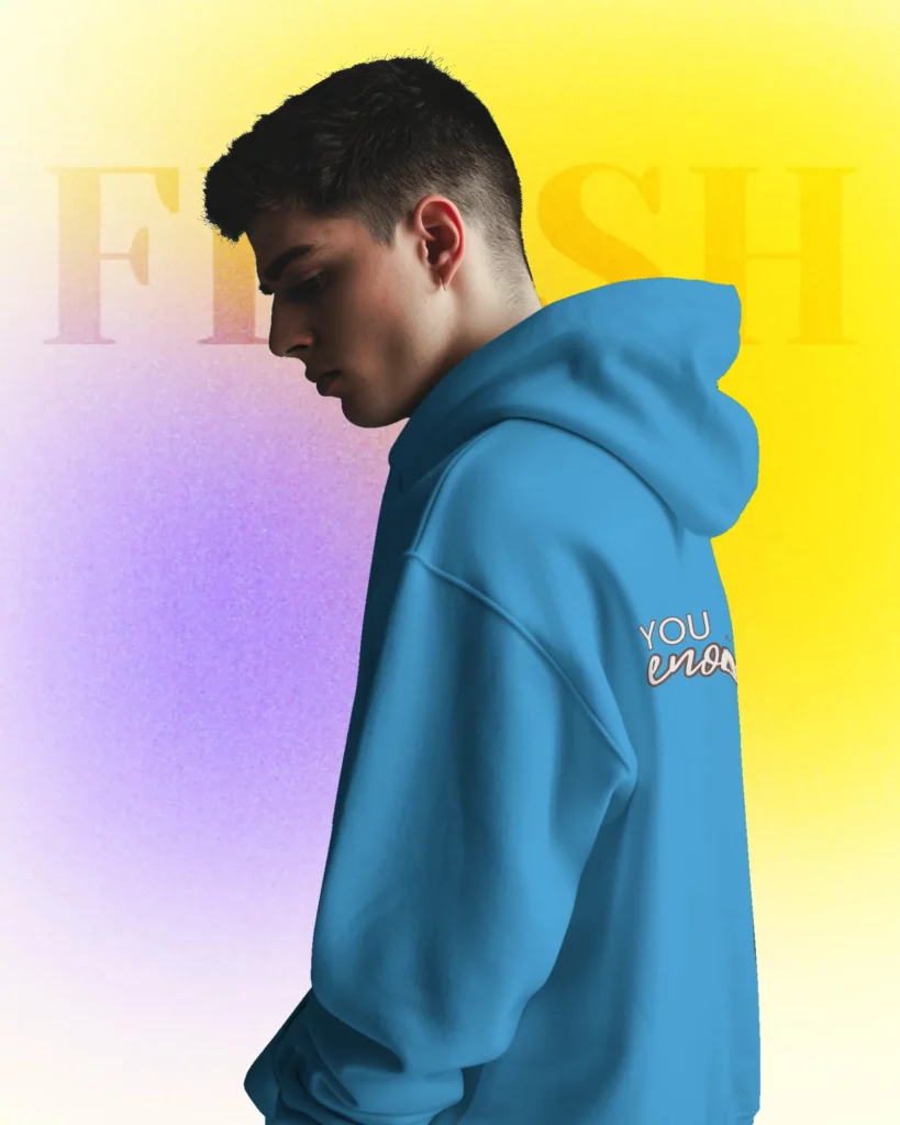 side view of male model wearing hoodie mockup