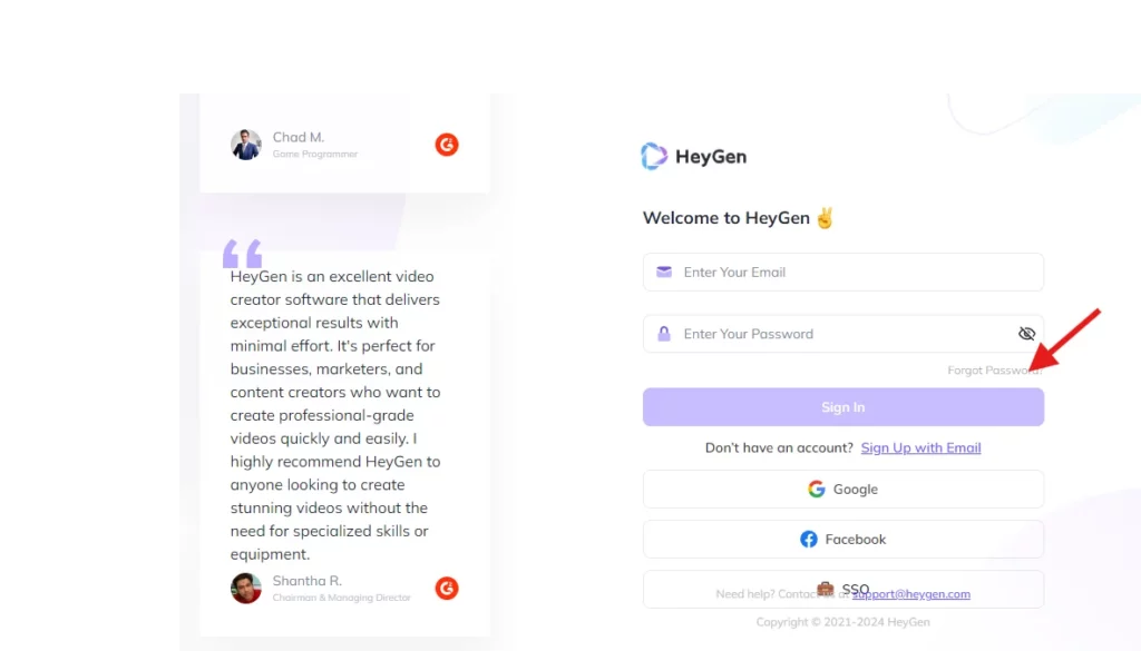 sign up in heygen