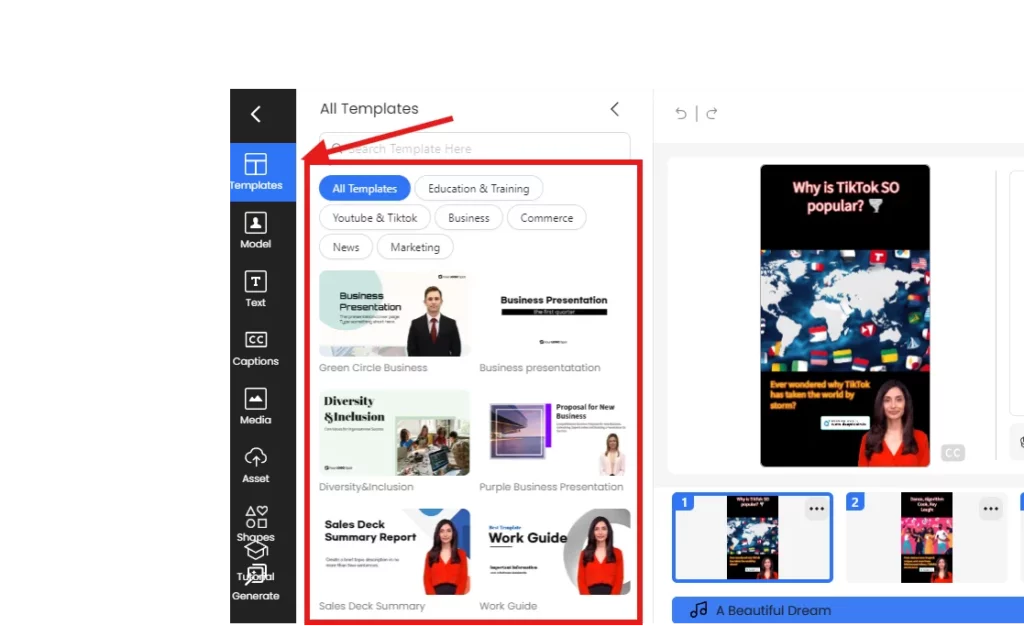 templates tab in deepbrain