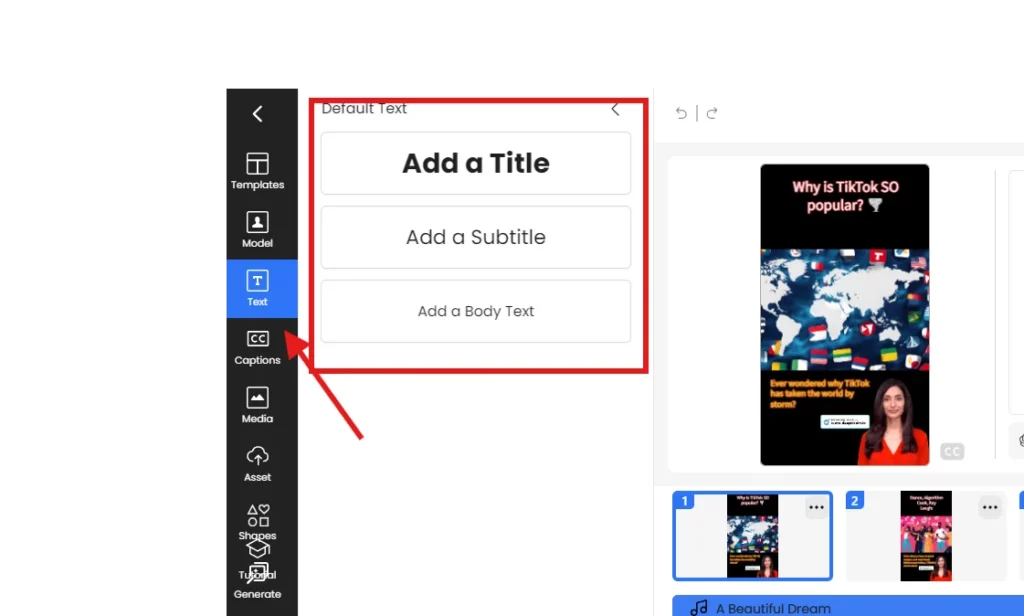 text tab in deepbrain