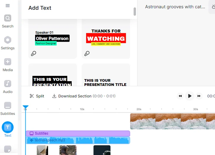 text tab of veed.io