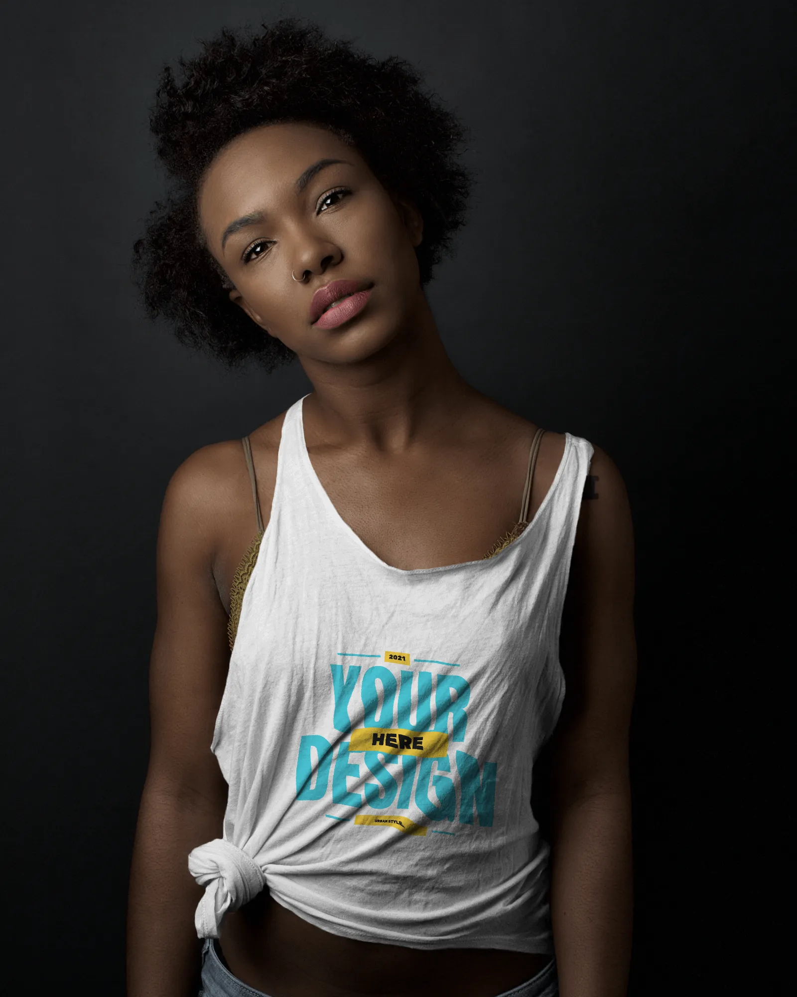 front view of womenman wearing tanktop mockup