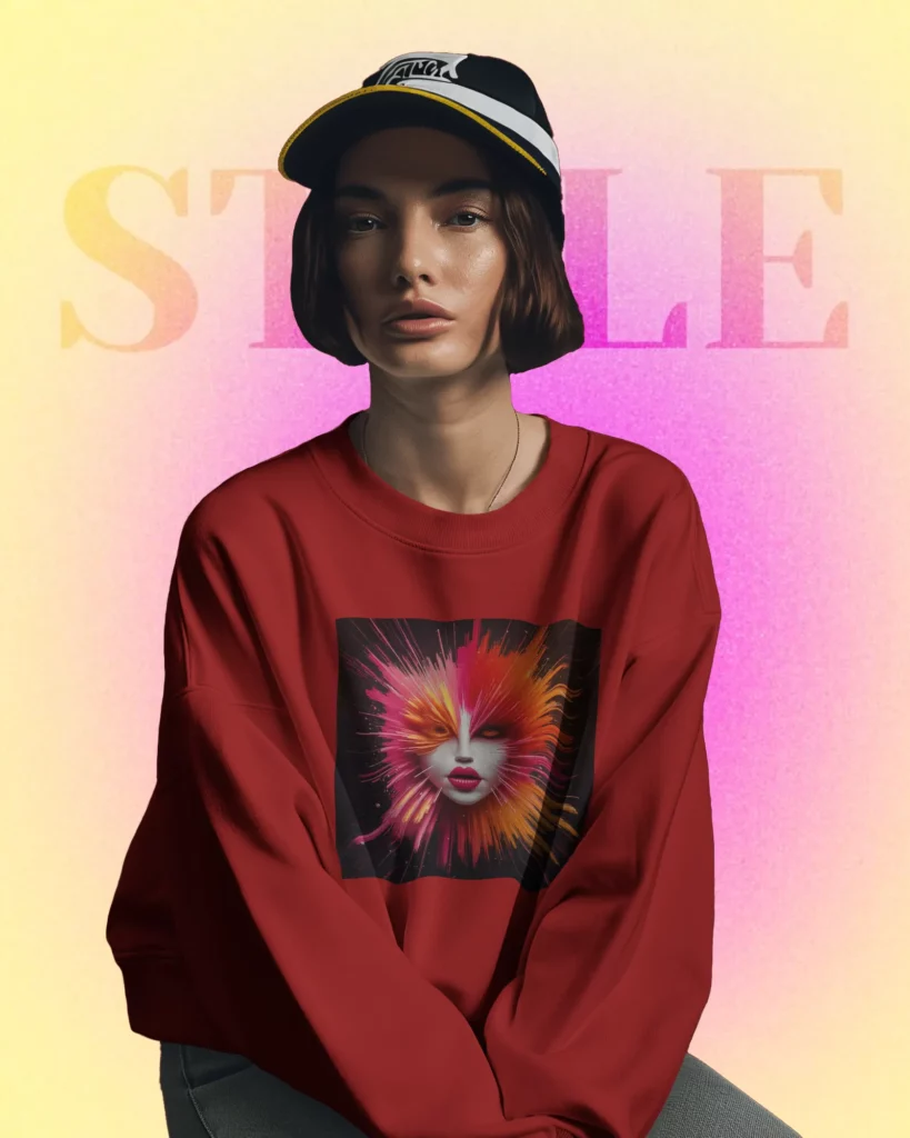 woman with short hair wearing sweatshirt mockup and cap