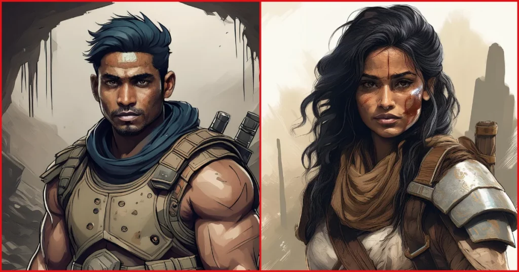 Draw a survivor in a scary place with makeshift armor character prompt for drawing