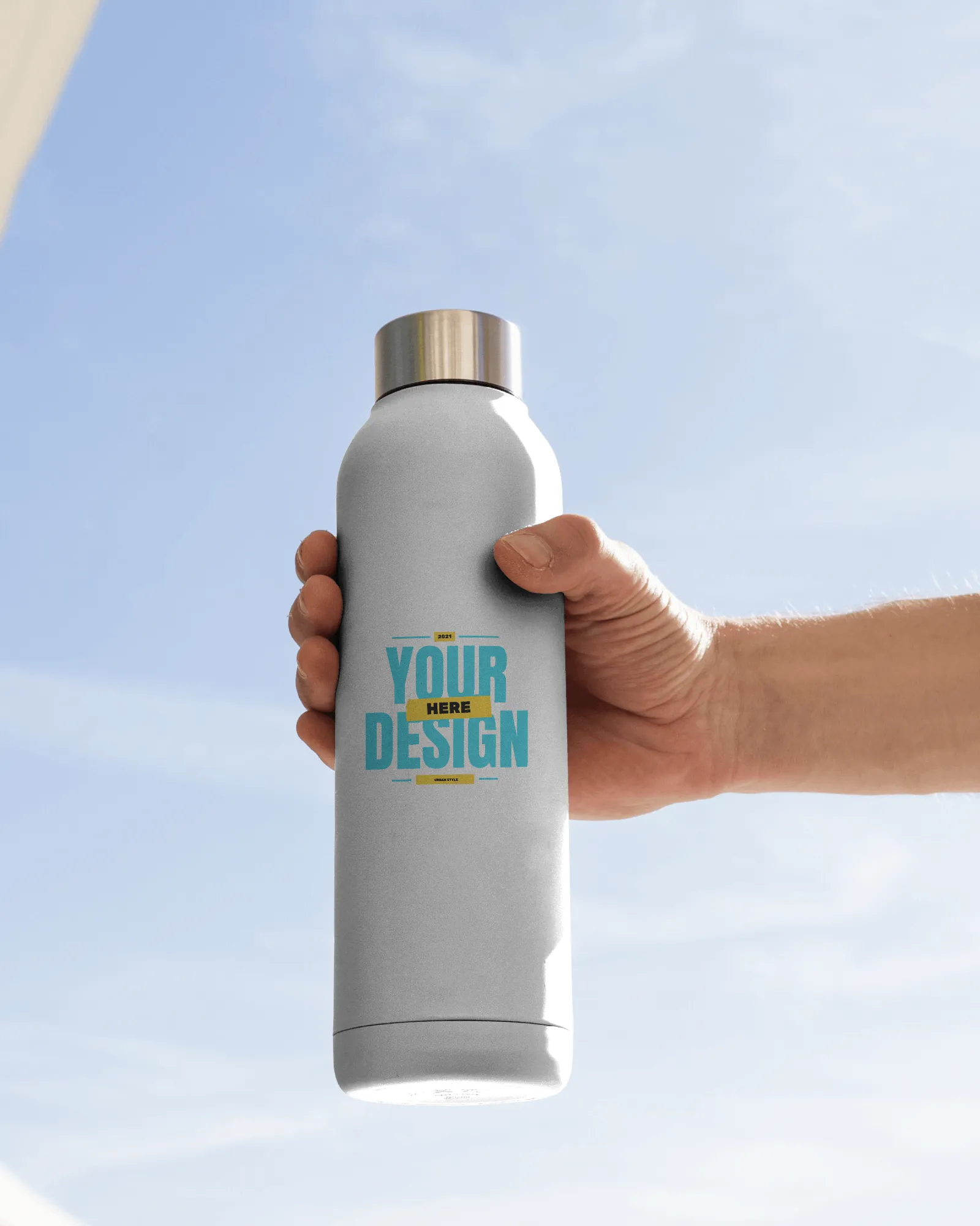 a man hold water bottle mockup