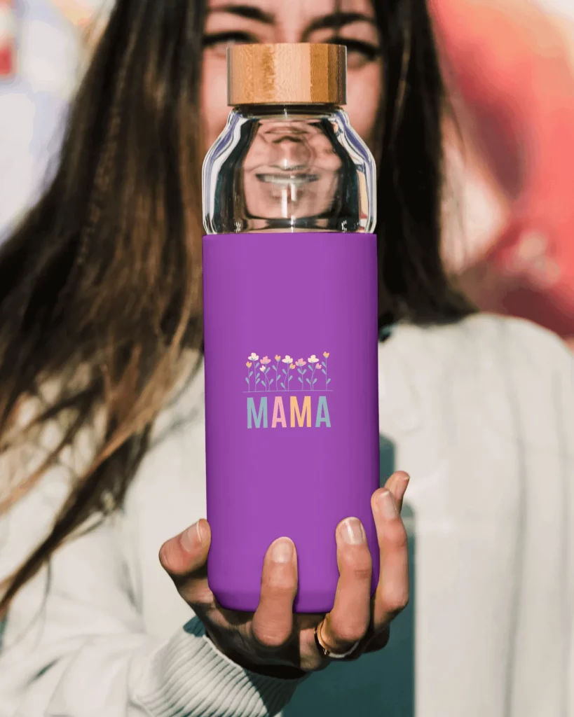a women holding blue  bottle mockup