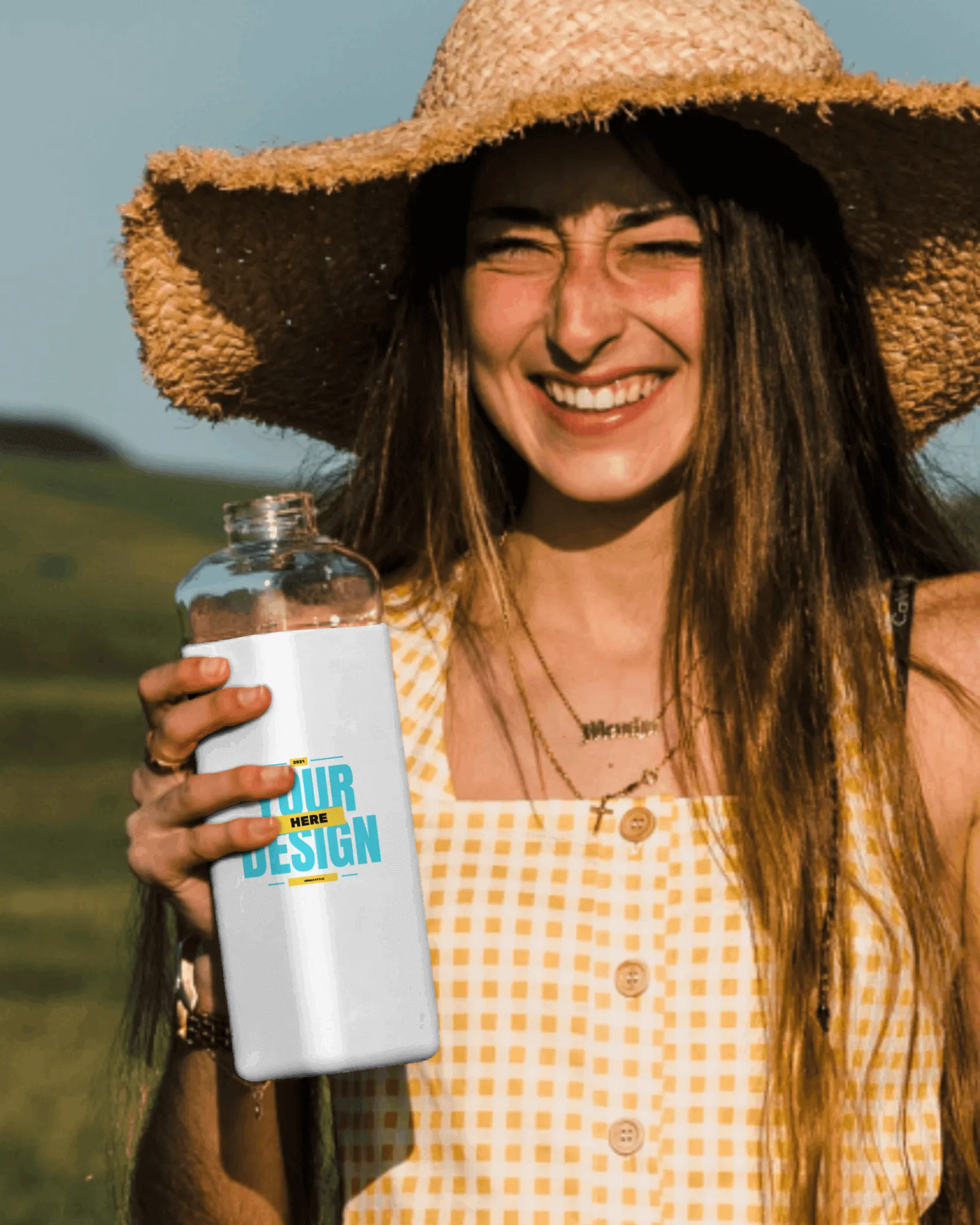 a women holding bottle mockup