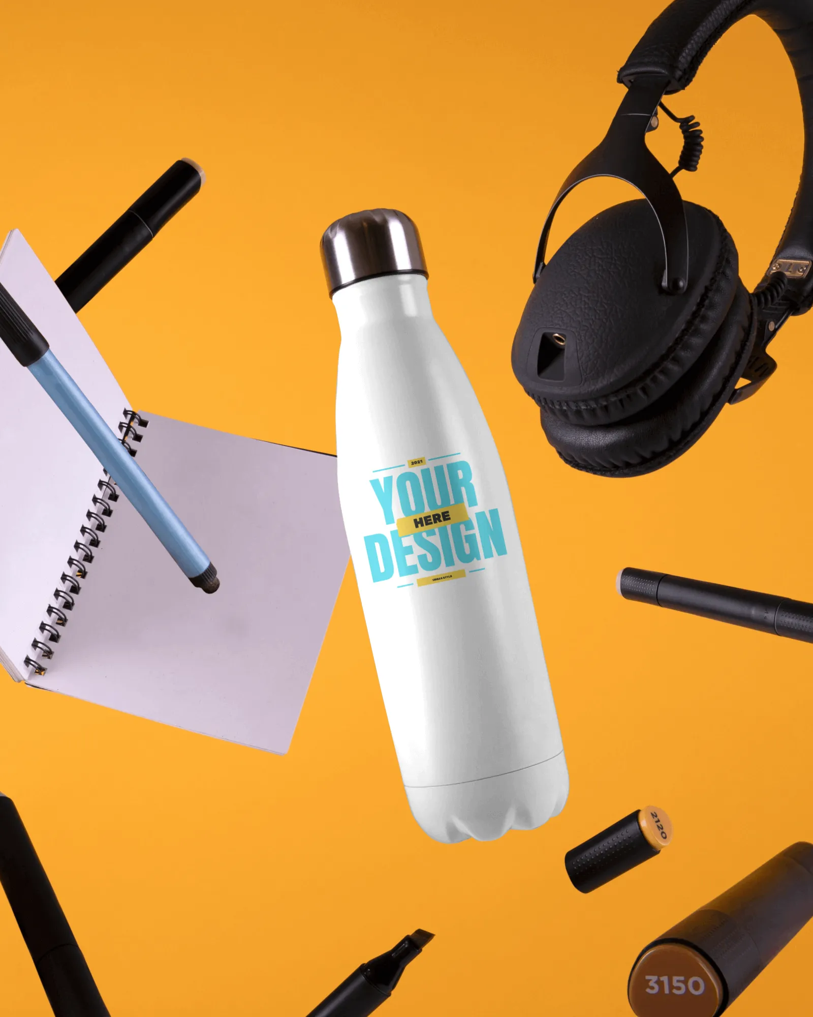 bottle mockup flow in the air