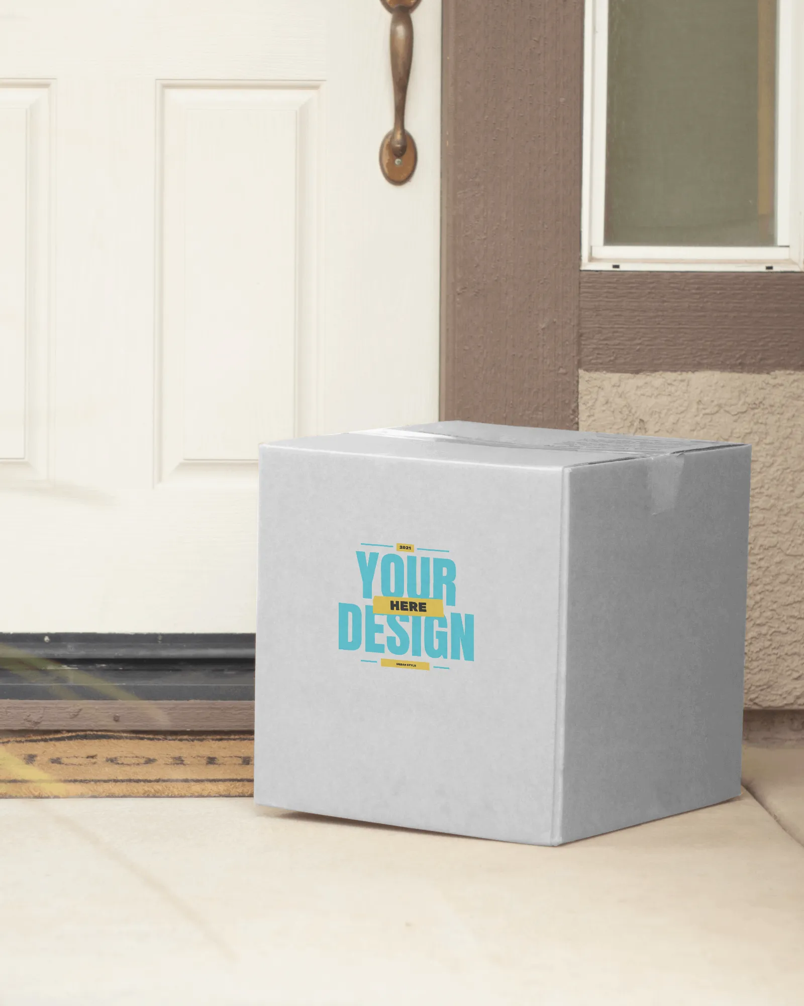box mockup stand on flore