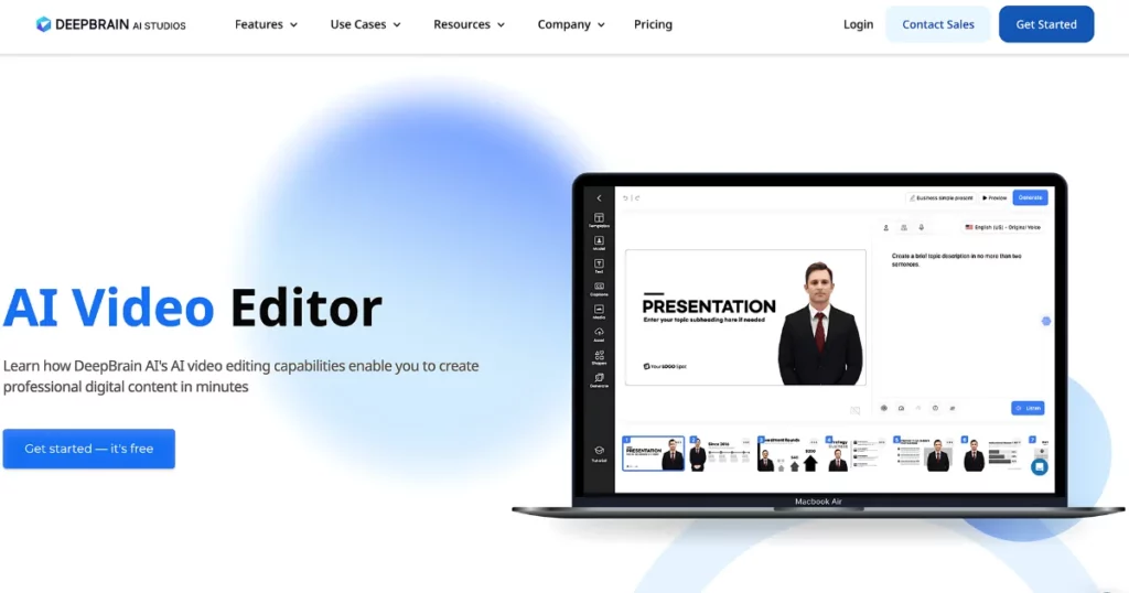deepbrain.io ai video editing tool