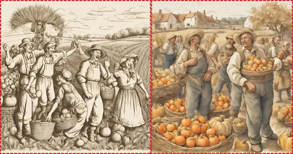 farmers celebrating a harvest festival october drawing prompt