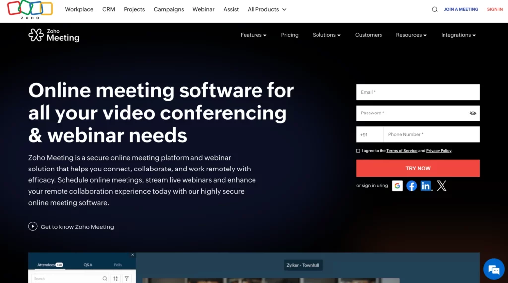 zoho meeting - google meet alternative