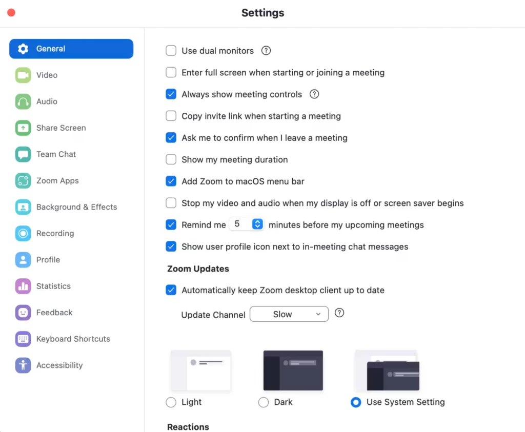 zoom general setting - google meet vs zoom