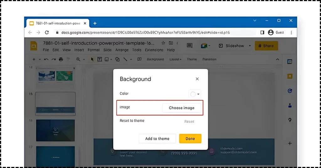 Choose image in background in google slides