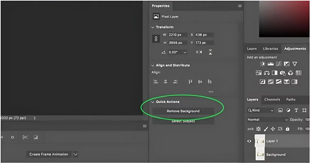 Click remove background option on how to remove a background from an image on photoshop