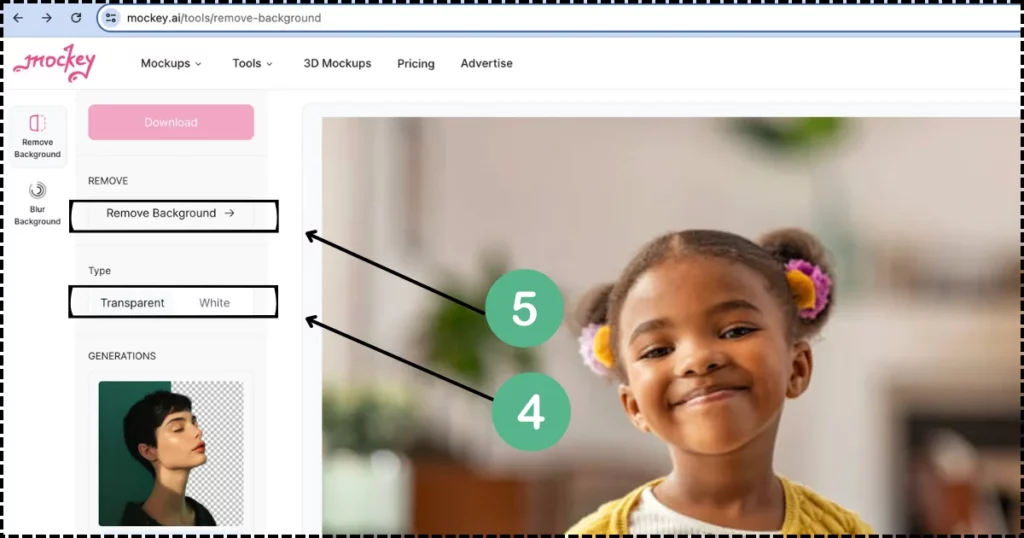 choose type and click remove background on how to remove background from an image