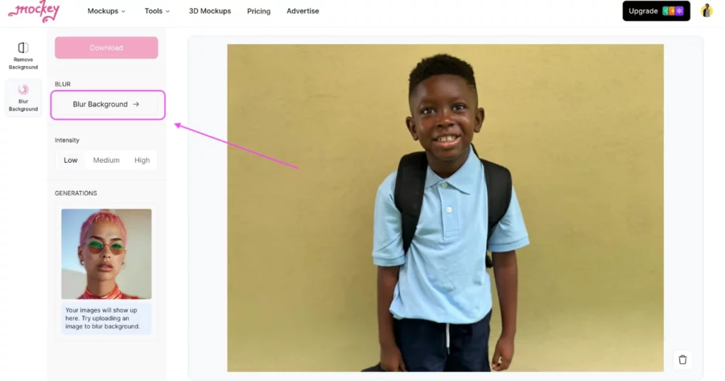 click blur background to start the process - how to blur the background of a picture