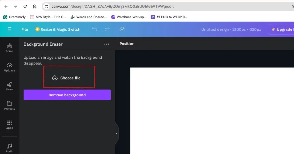 click choose file to blur background in canva of a picture