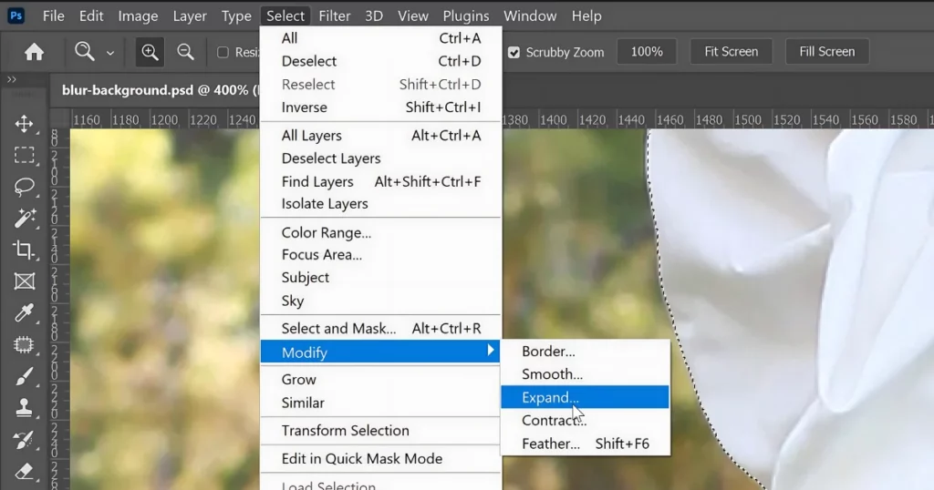 click exapnd option in photoshop