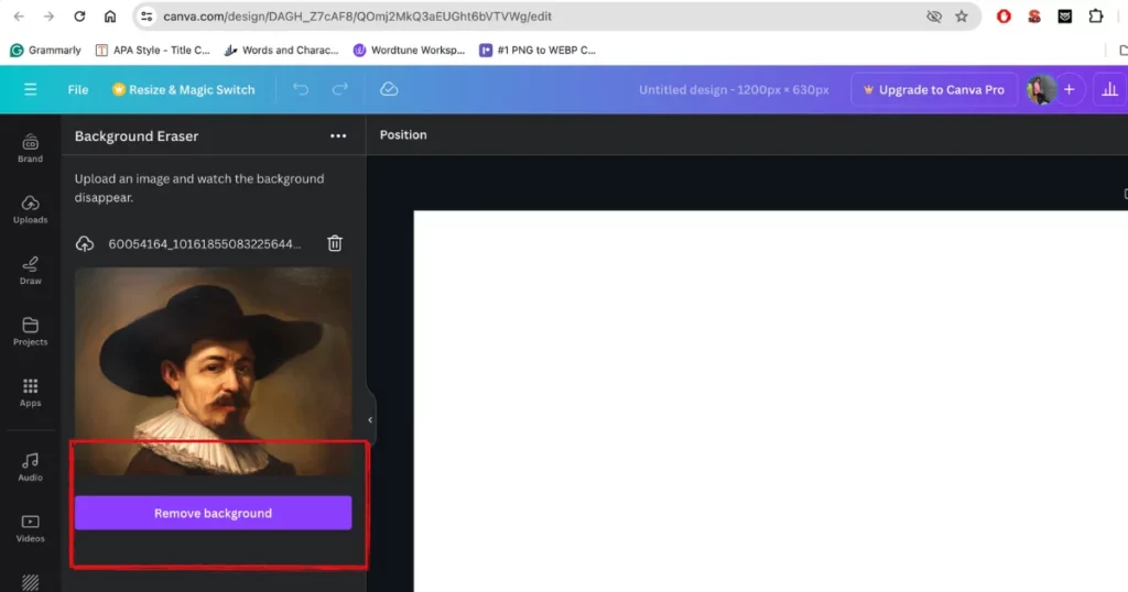 click remove background in canva