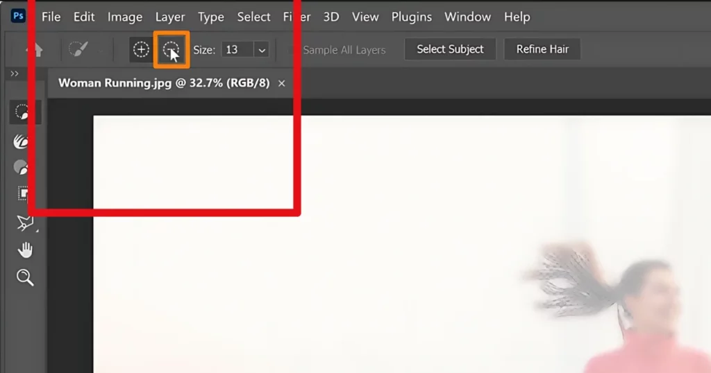 click substraction tool in photoshop